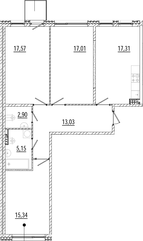3-комнатная квартира 88.83 м², 5/8 эт., ЖК «Мануфактура James Beck»